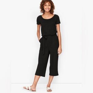 Talbots Black Short-Sleeve Tie-Waist Cropped Jumpsuit